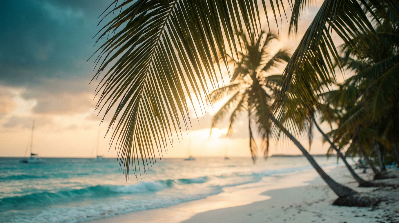 Caribbean coastline at dusk